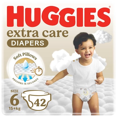 Huggies Extra Care Baby Diapers, Size 6 (15+ kg), Jumbo Pack, 42 Diapers