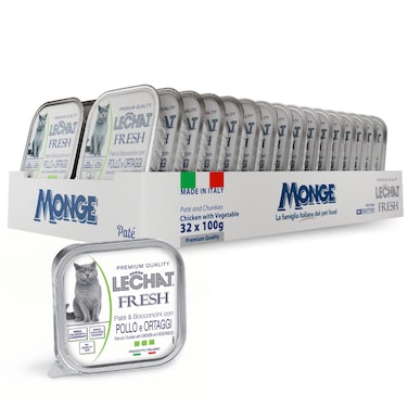 Lechat Fresh by Monge   Cat Wet Food with Chicken and vegetables   Super Premium Complementary Wet Cat Food   Pat&egrave; &amp; Chunkies in Alutray - 32x100g
