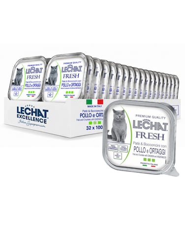 LeChat Excellence Cat Wet Food Chicken &amp; Vegetable Pate &amp; Chunkies, 32x100g