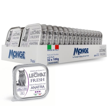 Lechat Fresh by Monge   Cat Wet Food with Duck   Super Premium Complete Wet Cat Food   Pat&egrave; &amp; Chunkies in Alutray - 32x100g