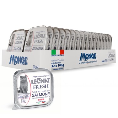 Lechat Fresh by Monge   Cat Wet Food with Salmon   Super Premium Complete Wet Cat Food   Pat&egrave; &amp; Chunkies in Alutray - 32x100g