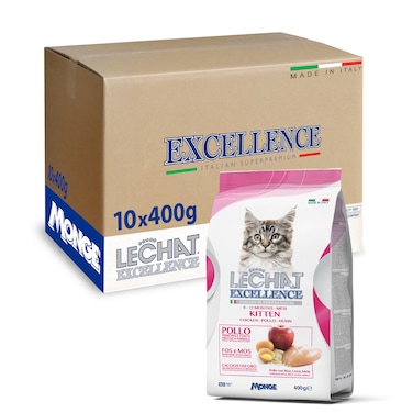 Lechat Excellence by Monge   Kitten Dry Food with Chicken, Rice, Egg and Apple   Super Premium Complementary Dry Kitten Food - Pack of 10x400g