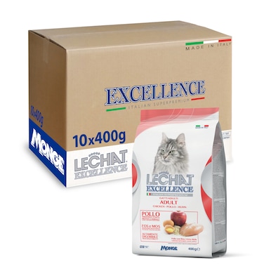 Lechat Excellence by Monge   Adult Cat Dry Food with Chicken, Rice, Egg and Apple   Super Premium Complementary Dry Cat Food - Pack of 10x400g
