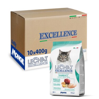 Lechat Excellence by Monge   Hairball Control   Cat Dry Food with Chicken, Rice, Egg and Apple   Super Premium Complementary Dry Cat Food - Pack of 10x400g