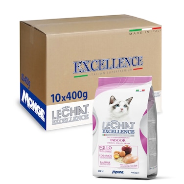 Lechat Excellence by Monge   Indoor Cat Dry Food with Chicken, Rice, Egg and Apple   Super Premium Complete Dry Cat Food - Pack of 10x400g