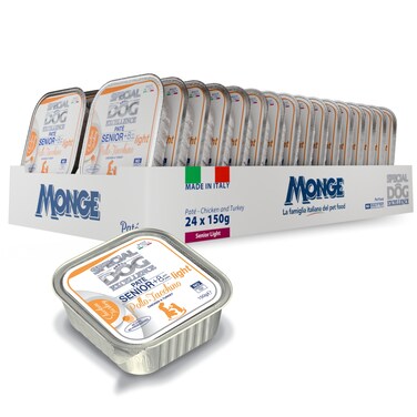 Special Dog Excellence by Monge   Senior Light Dog Wet Food with Chicken &amp; Turkey   Super Premium Complementary Wet Dog Food   Pat&egrave; in Alutray - Pack of 24x150g