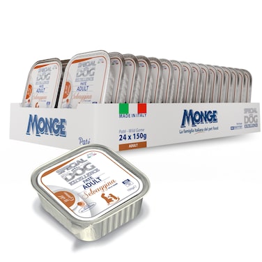Special Dog Excellence by Monge   Adult Food with Wild Game   Super Premium Complete Wet Dog Food   Pat&egrave; in Alutray - Pack of 24x150g