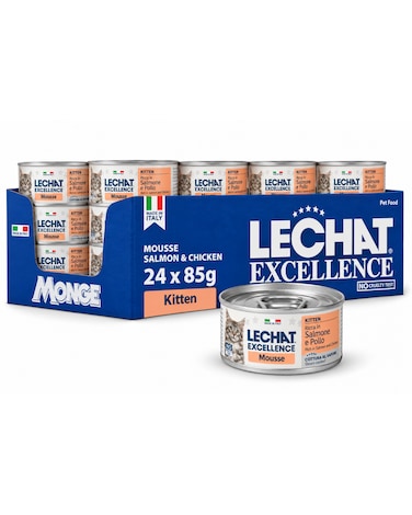 LeChat Excellence Kitten Wet Food, Salmon &amp; Chicken Mousse, 24x85g