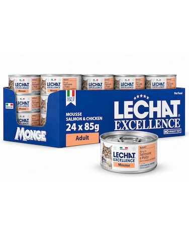 LeChat Excellence Cat Wet Food, Salmon &amp; Chicken Mousse, 24x85g