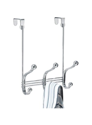 iDesign York Lyra Steel Over-The-Door 6-Hook Storage Rack - 8.38" x 5.25" x 11", Chrome