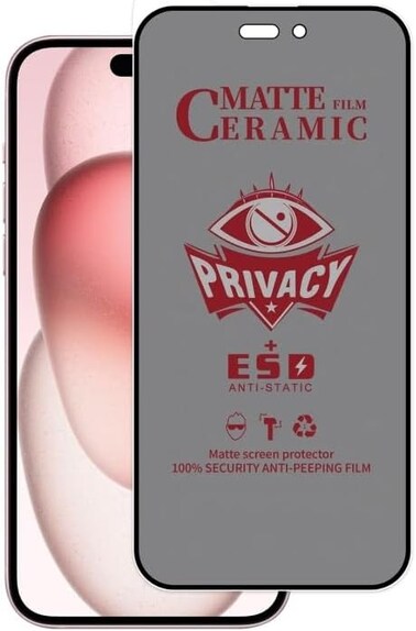 iPhone 16 Matte Privacy Ceramic Screen Protector Film, Matte, Anti-Spy, Full Adhesive, Flexible,[Not A Glass], Anti-Spy Full Adhesive Flexible Film For Iphone 16 5G 2024