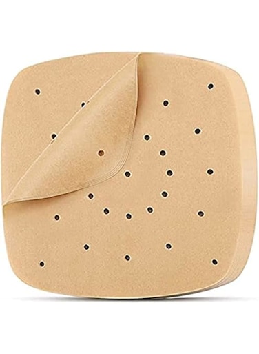 Air Fryer Parchment Paper 100 Pcs - 8.5 inch Unbleached Square Air Fryer Liners/Steaming Parchment Liner/Perforated Parchment for Air Fryer, Steaming Basket and More (100, Unbleached)
