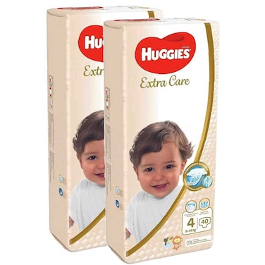 Huggies Extra Care Baby Diapers, Size 4, 8-14Kg, 40 Diapers Pack of 2 