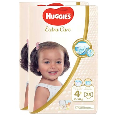 Huggies Extra Care Diapers Size 4+ 10-16kg 38 Diapers