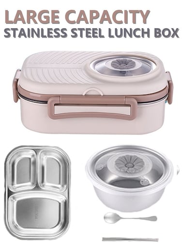 304 stainless steel insulated lunch box, bento box with compartments, portable meal box set, including tools and soup bowls