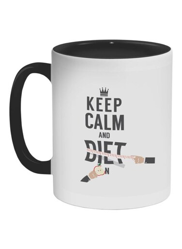 Keep Calm And Diet Printed Ceramic Coffee Mug Black/White/Beige 11ounce