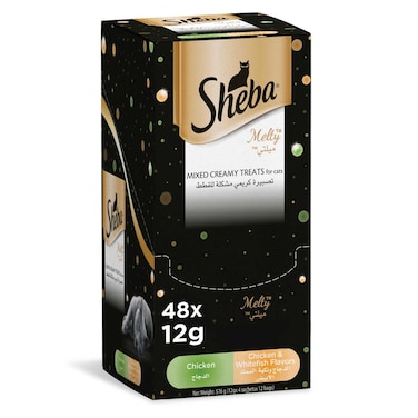 Sheba Cat Food, Melty Mixed Creamy Treats Chicken &amp; Chicken &amp; White Fish, Pack of 48x12g
