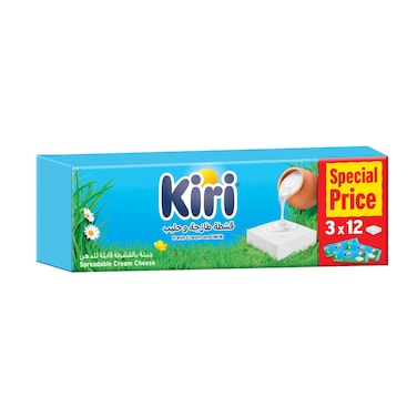 Kiri Spreadable Cream Cheese Squares 12 Portion, 200g Pack of 3