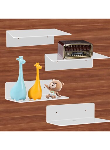 4 Pack Acrylic Floating Shelves &acirc;&euro;&ldquo; 9" Wall Mounted Shelves for Storage &amp; Decoration in Bedroom, Living Room, or Bathroom, with Dual Installation Options (Adhesive or Screw)