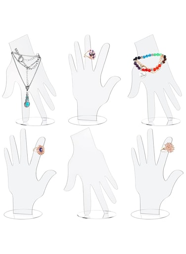 bpa 6 Pieces Hand Jewelry Holder Acrylic Form Hand Bracelet Display Stand Transparent Hand Ring Holder Jewelry Mannequin Display for Bracelet Necklace Watch Organizer