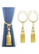 Azonee Mesh Ball Tassel Curtain Tiebacks, 2Pcs Antique Tassels Holdbacks Living Tassel Ball Rope, Handmade Braided Rope Decorative Drape Tie Backs for Home and Office Window Drapery (Gold)
