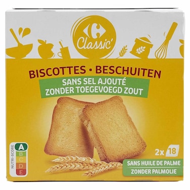 Carrefour Classic No Added Salt Wheat Rusks, 300g