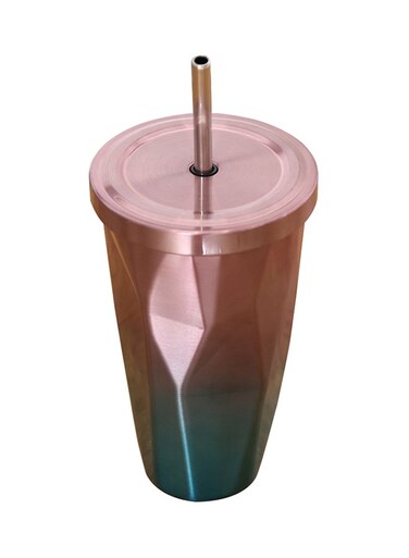 Steel Double Wall Tumbler With Straw And Lid Multicolour 10.2x10.2x18centimeter