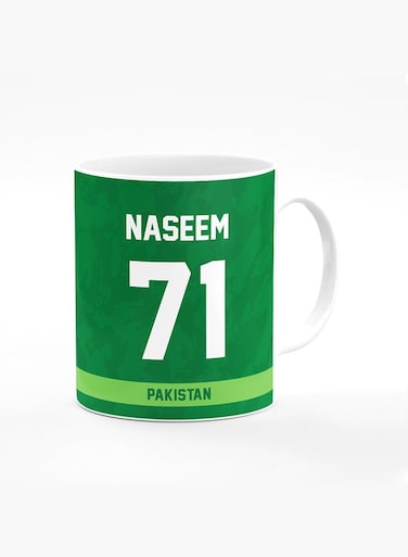 Designer Printed Coffee Mug with Heavy Duty Handle 11oz Ceramic Personalised Gift Mugs Cup [Microwave Safe &amp; Dishwasher Proof ] - Cricket Player - Naseem Shah, Jersey Number - 71