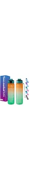 iLLYS Water Bottle 1L / 32oz with Motivational Time Marker Straw Strainer SK Plastic BPA Free Sport Water Bottles for kids Fitness Gym Office Outdoor Sports and Exercise   Leak Proof (Orange &amp; Green)