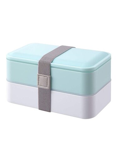 2-Tier Lunch Box Blue/White 7.3x4.1x3. 9inch