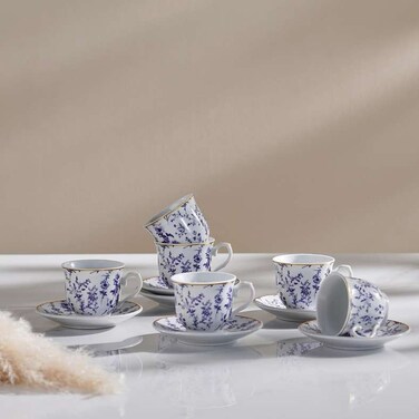 Home Floret Espresso Cup &amp; Saucer Set - White &amp; Blue