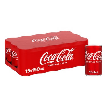 Coca-Cola Original Taste Carbonated Soft Drink Can, 150ml Pack of 15