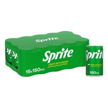 Sprite Lemon Lime Flavoured Carbonated Soft Drink Can, 150ml Pack of 15