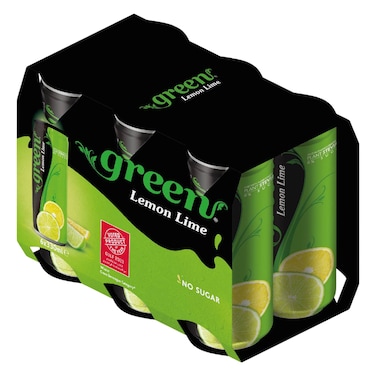 Green Lemon Lime Flavour Carbonated Can, 330ml Pack of 6