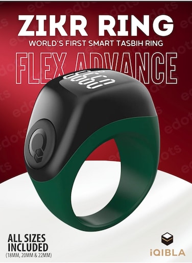 iQIBLA Zikr Ring Flex Advance, Smart Tasbih Counter With Bluetooth Connectivity And Advanced Features, Green