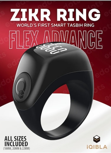 iQIBLA Zikr Ring Flex Advance, Smart Tasbih Counter With Bluetooth Connectivity And Advanced Features, Black