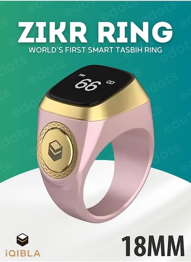 iQIBLA Smart Zikr Ring, 18mm Prayer Counter &amp; Timing Reminder, Waterproof Wearable Technology, OLED Display For Muslim Prayer, Pink And Gold