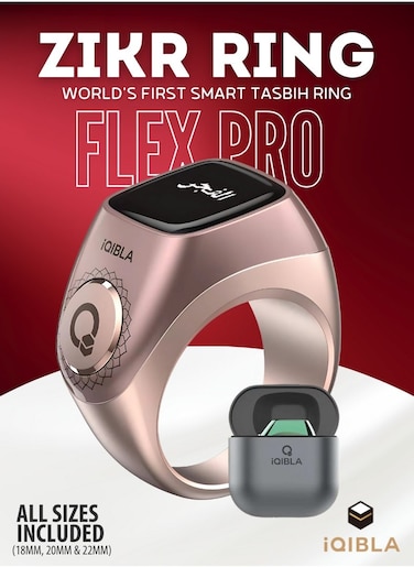 iQIBLA Smart Zikr Ring Flex Pro, Tasbih Counter &amp; Muslim Prayer Time Reminder, Waterproof Wearable Technology, Rose Gold Edition