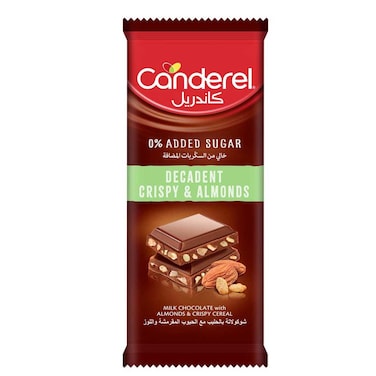 Canderel Decadent No Added Sugar Crispy and Almond Milk Chocolate Bar, 100g