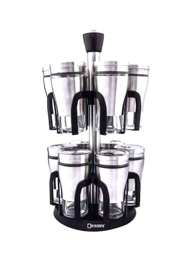 12-Piece Spice Jar Organizer Set Silver/Clear