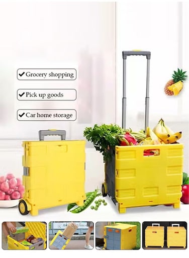 Folding Shopping Cart with Telescopic Handle and Durable Wheels, Adjustable Height,Portable Uncovered Trolley Suitable for Easy Transportation of Groceries, Shopping, Office, Storage, Camping, Picnic,Office Supplies and Travel Needsart