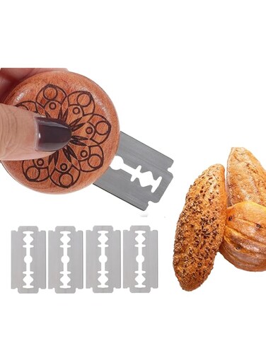 SWIUKPHE Bread Lame Cutter, 1Pcs Wooden Bread Bakers Lame Slashing Tool, Stainless Steel Dough Scoring Tool for Bread Baking Homemade, Bakers, with 5 Blades