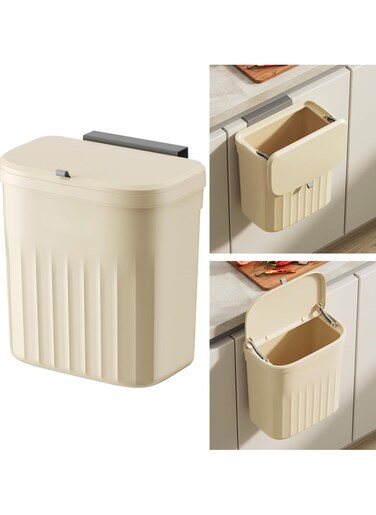 Kitchen Hanging Trash Can with Lid, 3.2 Gallon Waste Bin, Small Plastic Compost Bin for Counter Top or Under Sink Wall, Mounted Garbage Can for Bedroom, Bathroom, Cabinet, Car and Office(Yellow)