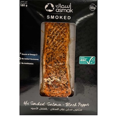 Asmak Hot Smoked Salmon Black Pepper 180g