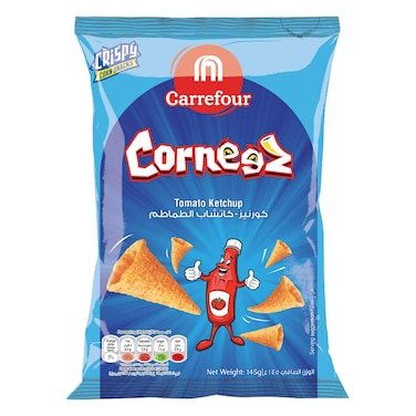 Carrefour Corneez Tomato Ketchup Flavoured Crispy Corn Snacks, 145g