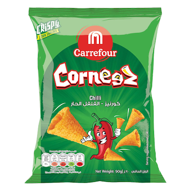 Carrefour Corneez Chilli Flavoured Crispy Corn Snacks, 90g