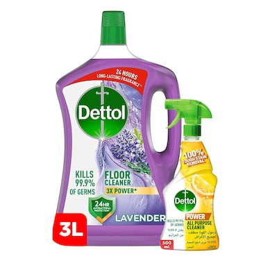 Dettol Antibacterial Floor Cleaner Lavender Scent 3L + All Purpose Cleaner Lemon Scent ,500ml
