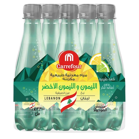 Carrefour Natural Mineral Sparkling Lemon Carbonated Water 330ml Pack of 6