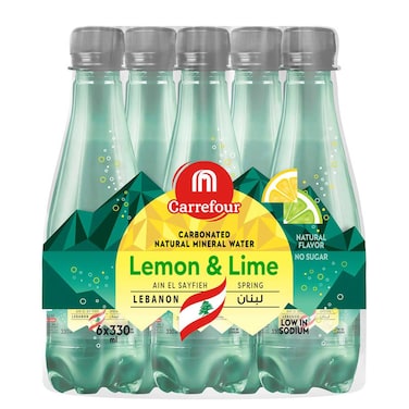 Carrefour Natural Mineral Sparkling Lemon Carbonated Water 330ml Pack of 6