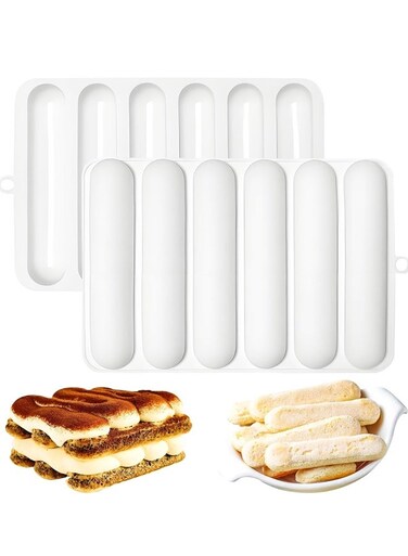 Silicone Mold, 6-Cavity Hot Dog Bun Pan, Finger Biscuit Baking Tray for Chocolate Cracker Bar, White